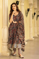 Hand block GotaPatti Cotton Suit Set with Dupatta